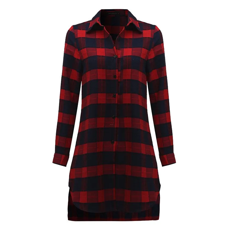 High Quality Asymmetrical Plaid Long Sleeve Shirt