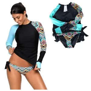 High Quality Sporty Design Upf 50 Sun Protection Long Sleeves Rash Guard Active two-Piece Swimsuit Set