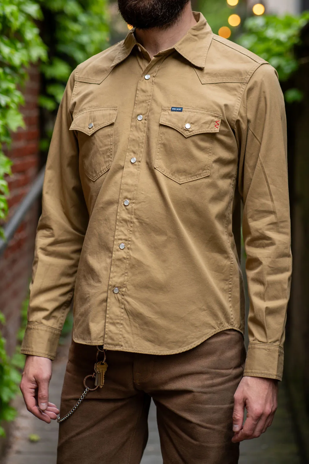 Iron Heart IHSH-394-KHA 7oz Fatigue Cloth Western Shirt - Khaki