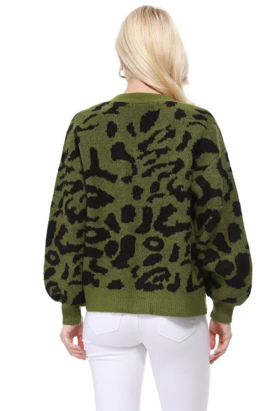 Leopard Jacquard Open Front Cardigan