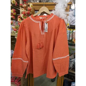 Lily & Me 10 Orange Lori Embroidered Sunset Top