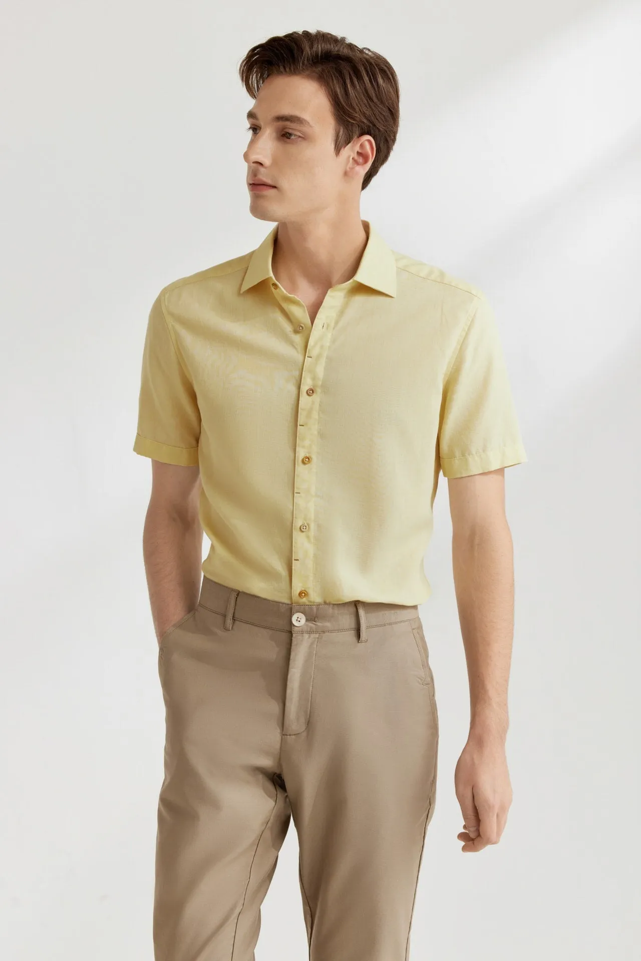 Linen Blend Casual Shirt in Smart Fit Semi-Spread Collar