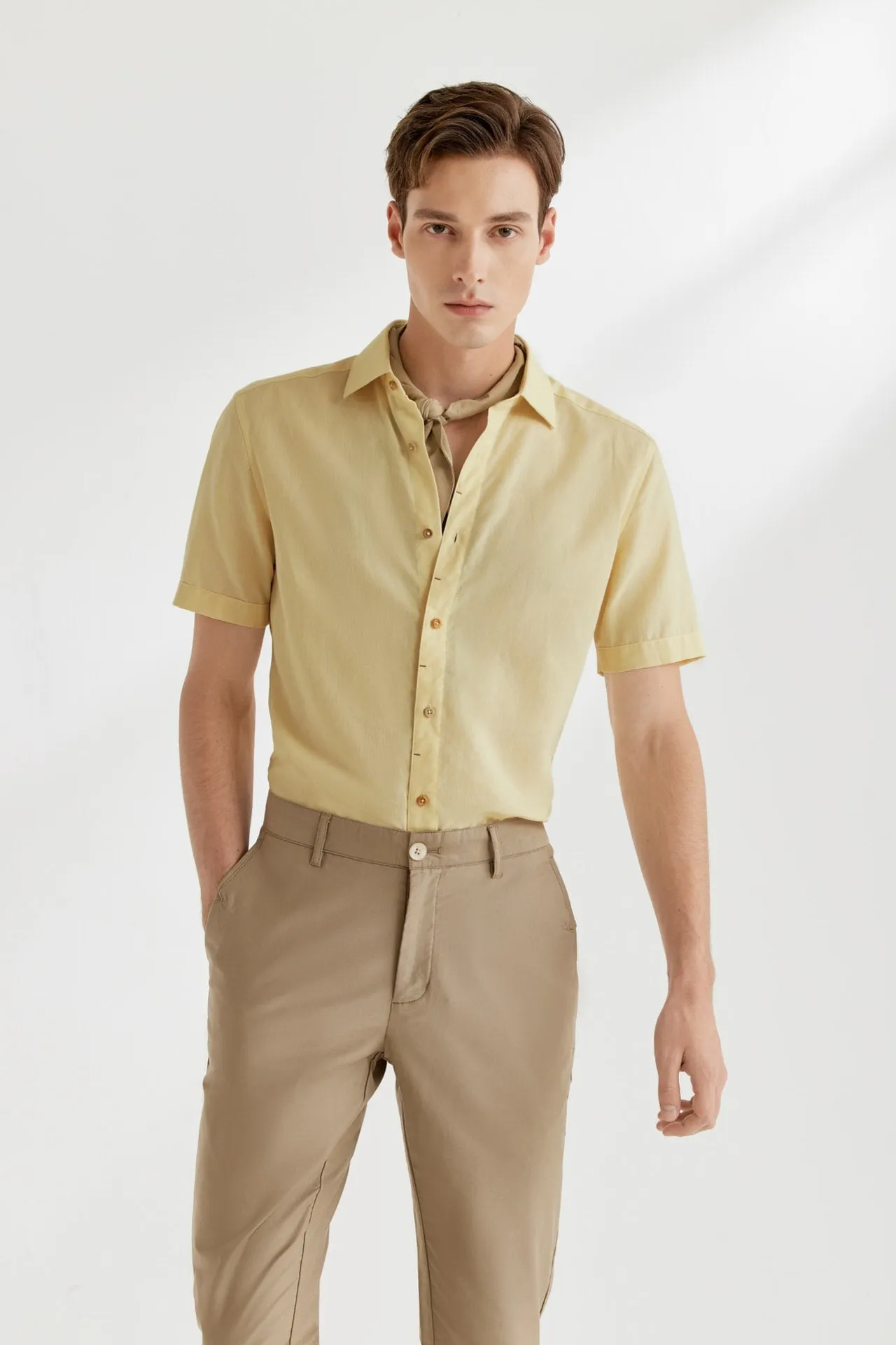 Linen Blend Casual Shirt in Smart Fit Semi-Spread Collar