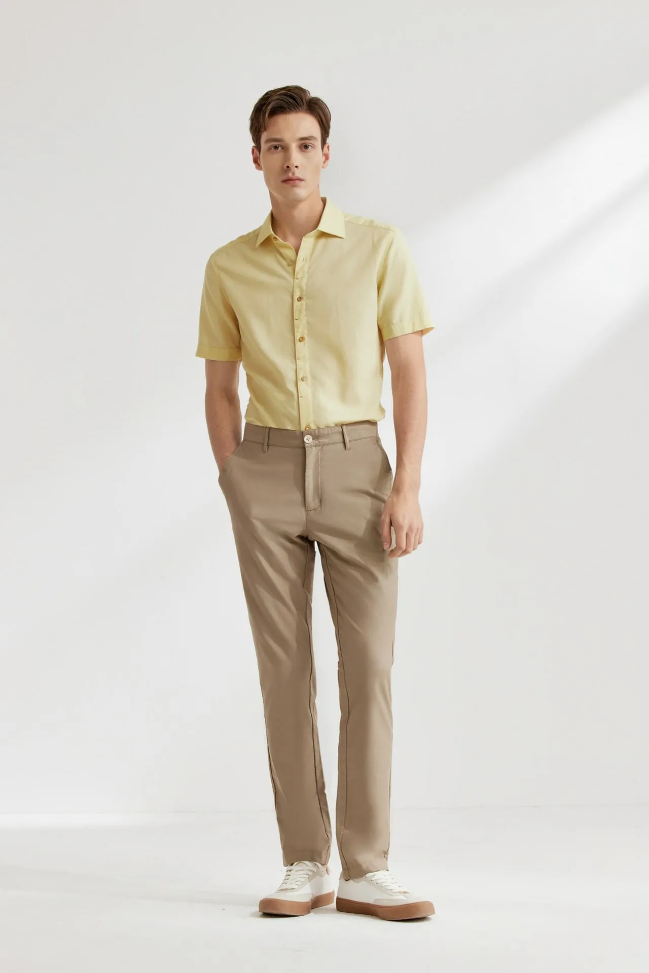 Linen Blend Casual Shirt in Smart Fit Semi-Spread Collar