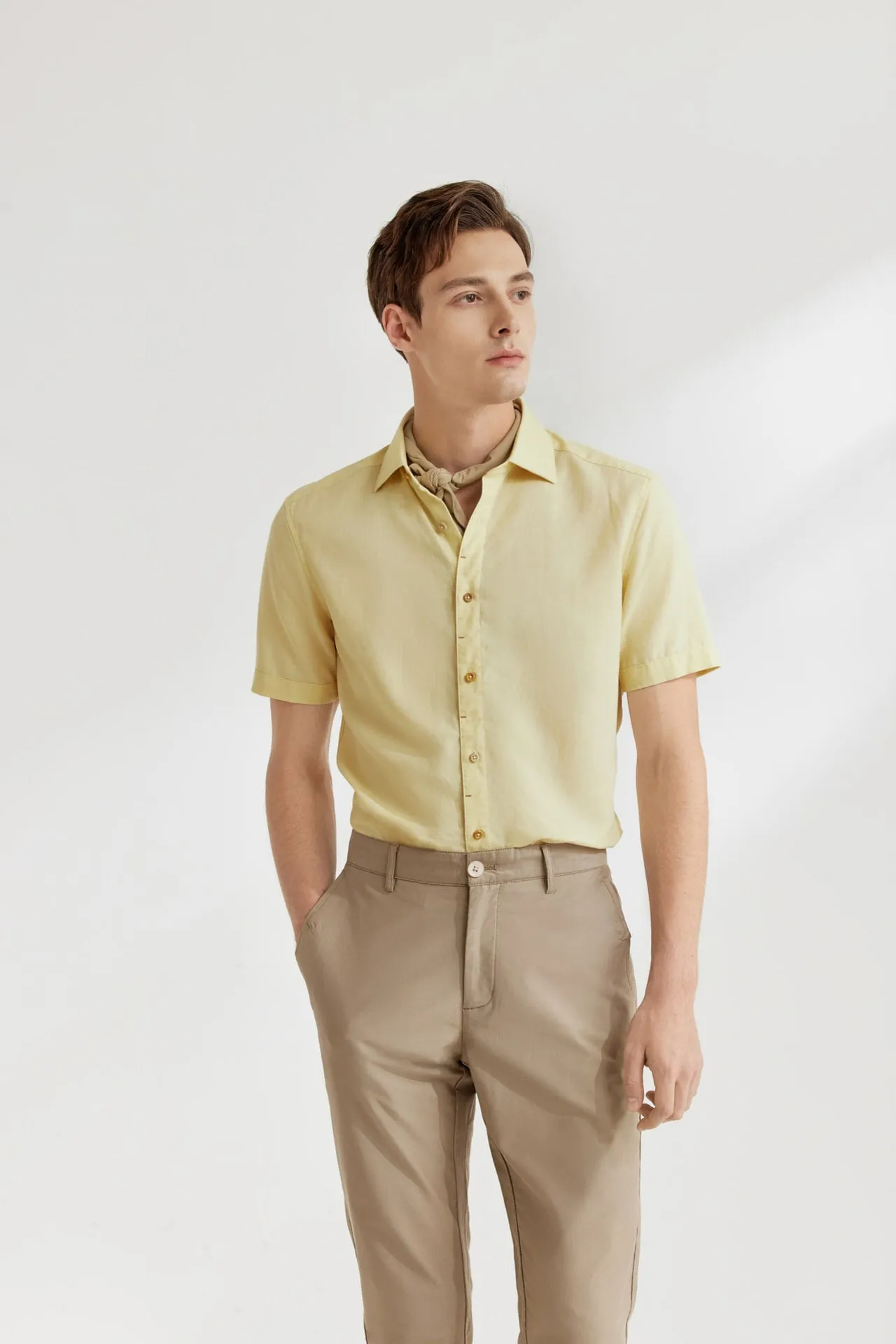 Linen Blend Casual Shirt in Smart Fit Semi-Spread Collar