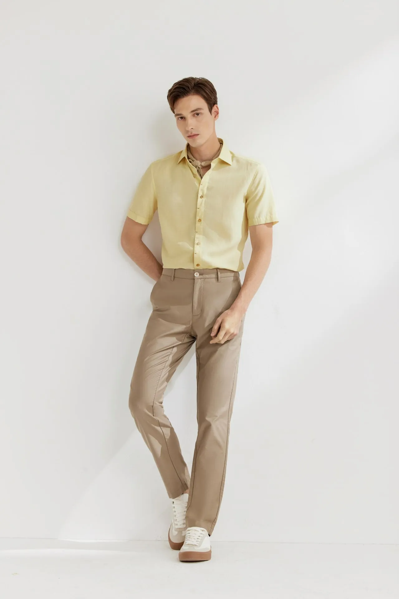 Linen Blend Casual Shirt in Smart Fit Semi-Spread Collar