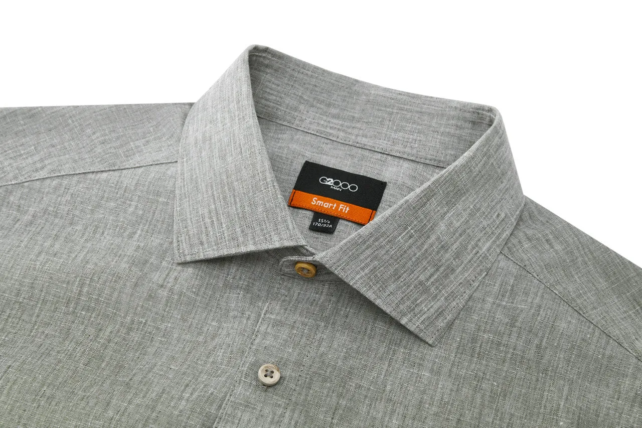 Linen Blend Casual Shirt in Smart Fit Semi-Spread Collar