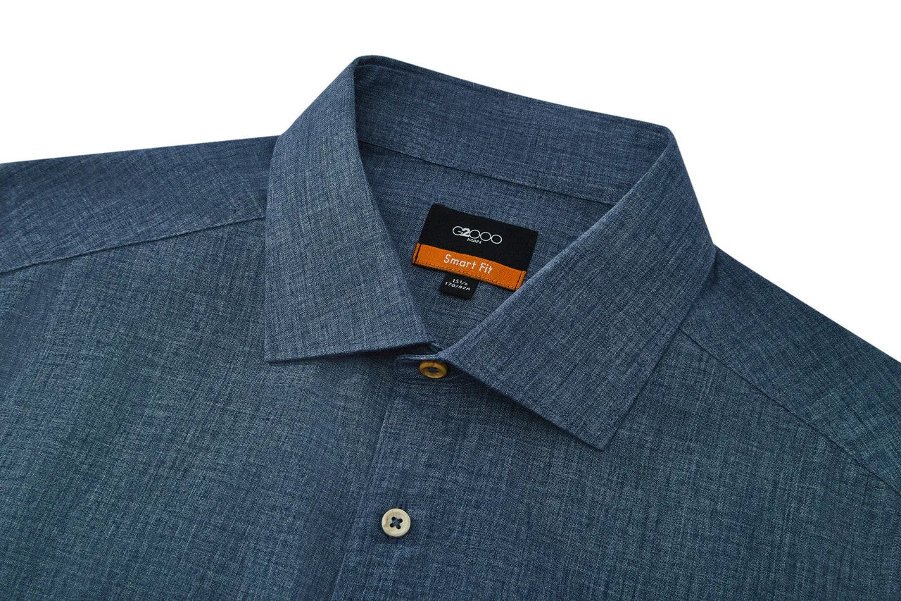 Linen Blend Casual Shirt in Smart Fit Semi-Spread Collar