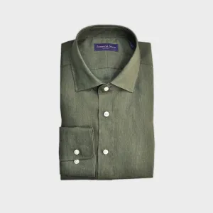 Linen Spread Collar Shirt in Olive