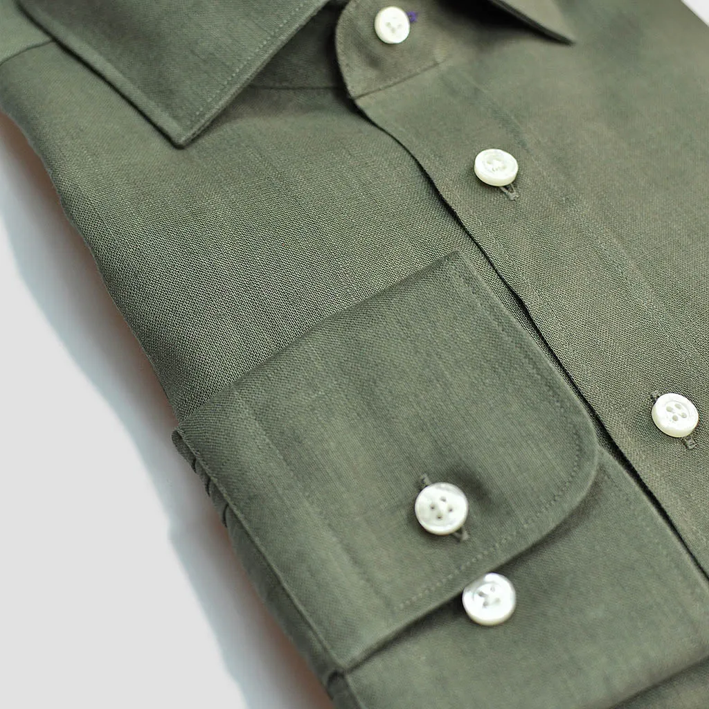 Linen Spread Collar Shirt in Olive