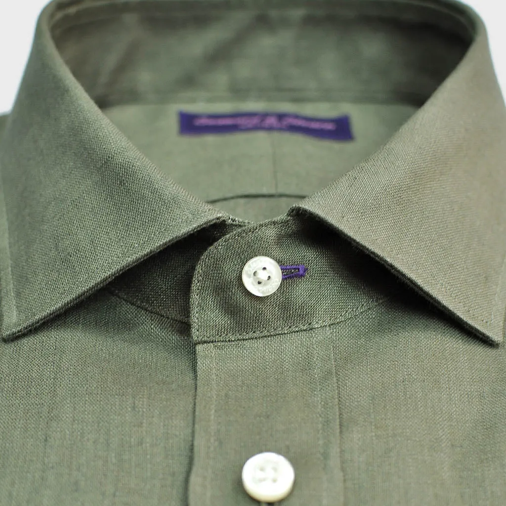 Linen Spread Collar Shirt in Olive