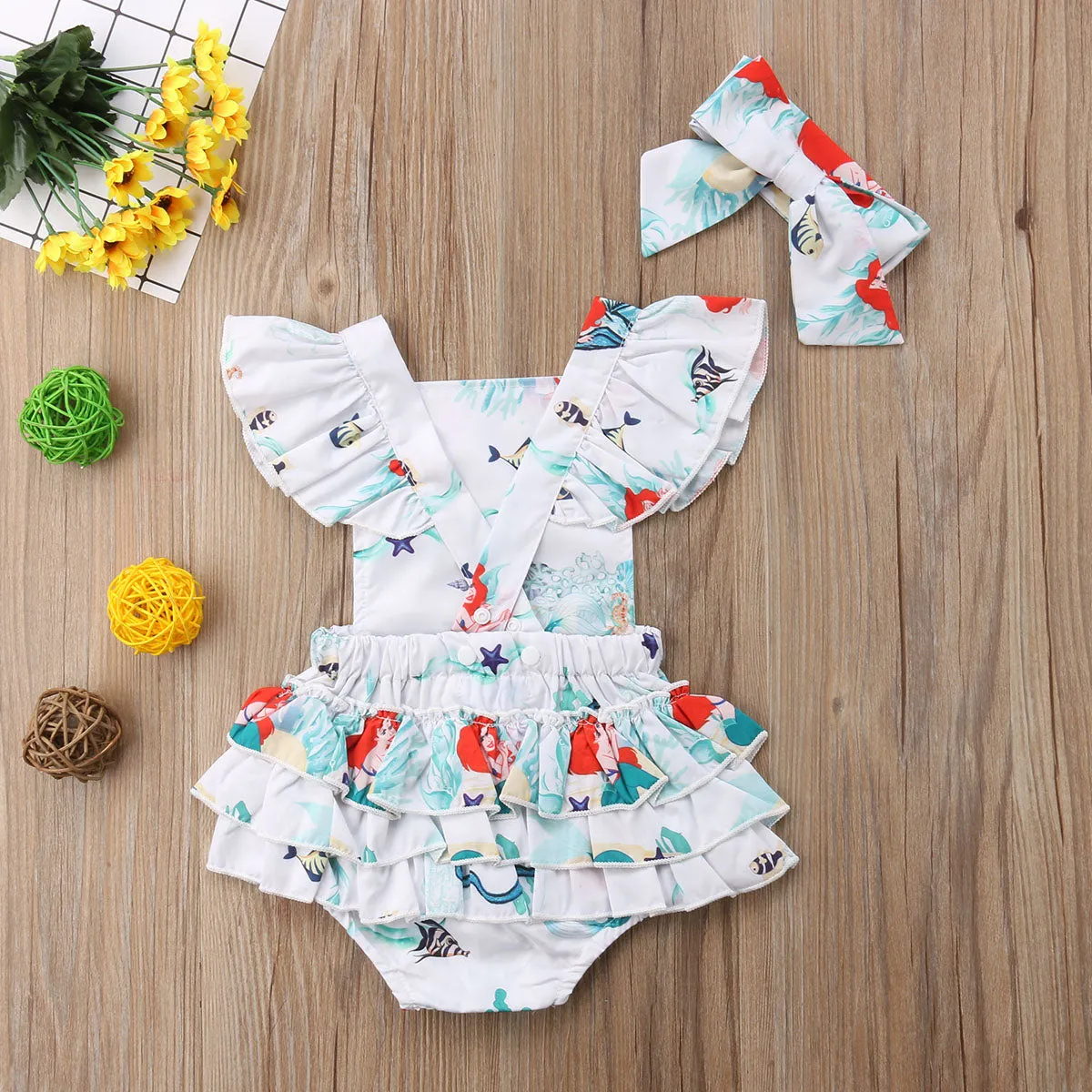 Little Mermaid Romper Set - Baby Girls Clothing Set 2 pieces