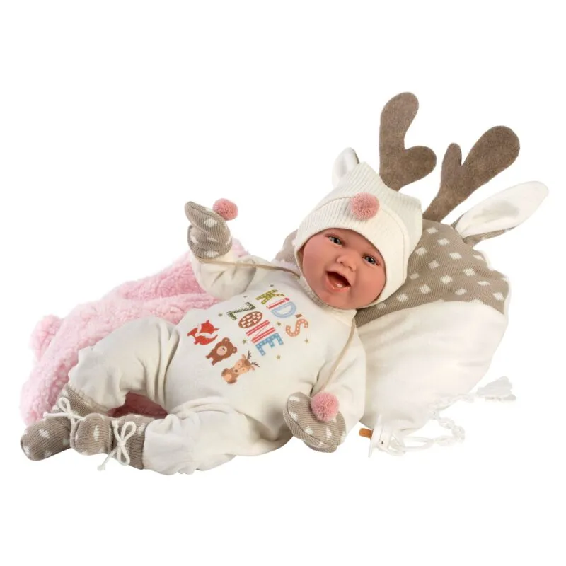 Llorens - Baby Girl Doll with Laughing Mechanism & Forest-Themed Blanket, Clothing & Accessories: Mimi 40cm ((Mechanism Optional))