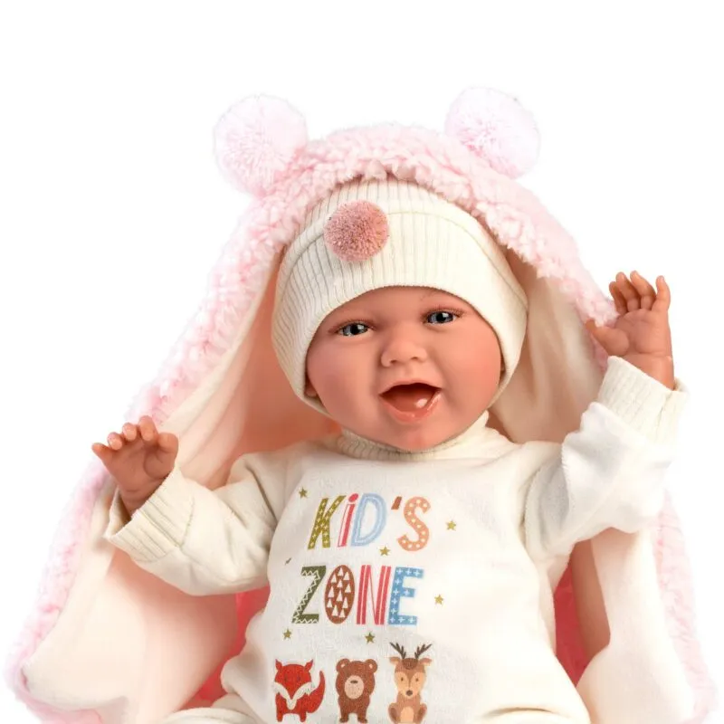 Llorens - Baby Girl Doll with Laughing Mechanism & Forest-Themed Blanket, Clothing & Accessories: Mimi 40cm ((Mechanism Optional))