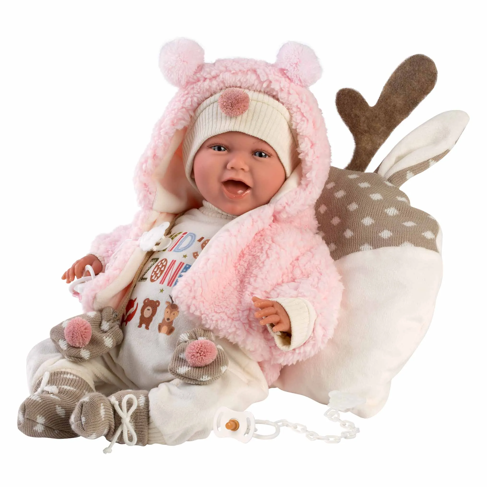 Llorens - Baby Girl Doll with Laughing Mechanism & Forest-Themed Blanket, Clothing & Accessories: Mimi 40cm ((Mechanism Optional))