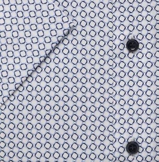 Marvelis - Modern Fit Short Sleeve Shirt, Geometric Print, Blue and White