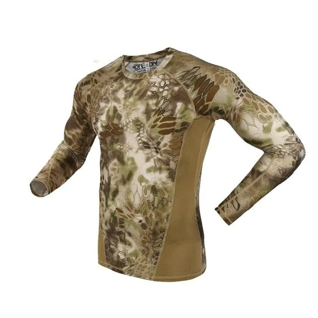 Mens Camo Long Sleeve Quick Dry Tactical T-shirt