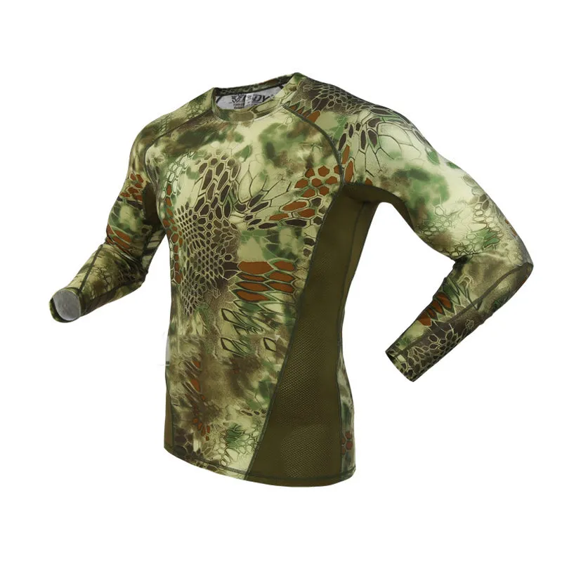 Mens Camo Long Sleeve Quick Dry Tactical T-shirt