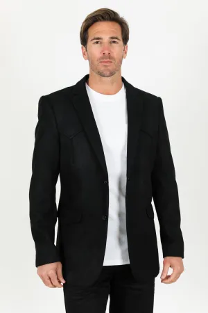 Men's Double Button Faux-Suede Blazer - Black