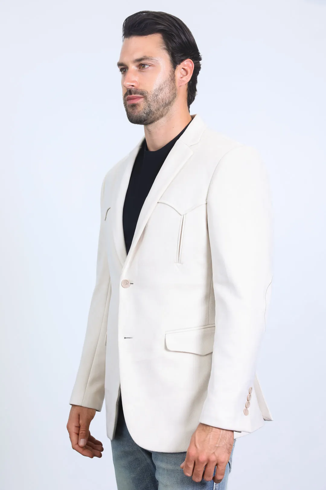 Men's Double Button Faux-Suede Blazer - Off White