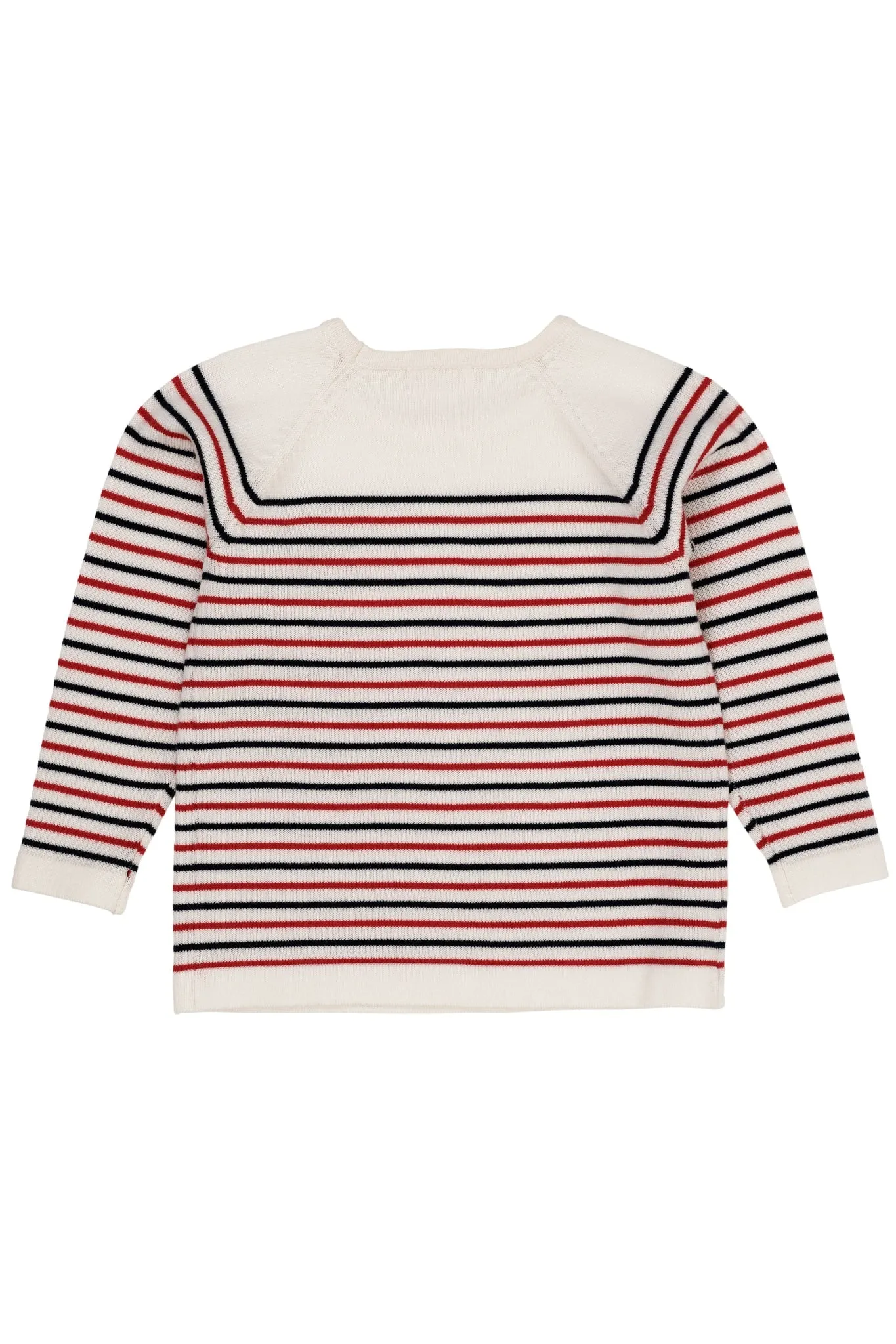 MERINO LT. KNITTED STRIPED BLOUSE - CREAM/NAVY/RED COMBI