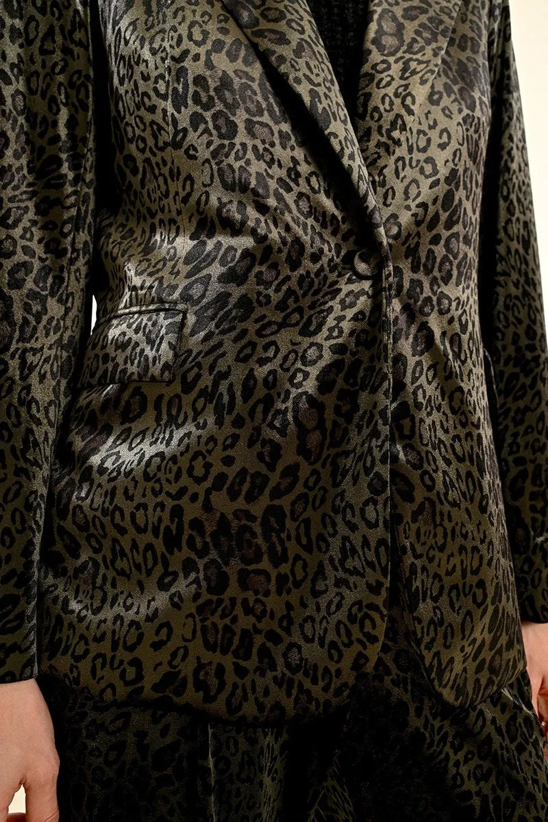 Molly Bracken Animal Print Velvet Blazer Khaki/Black