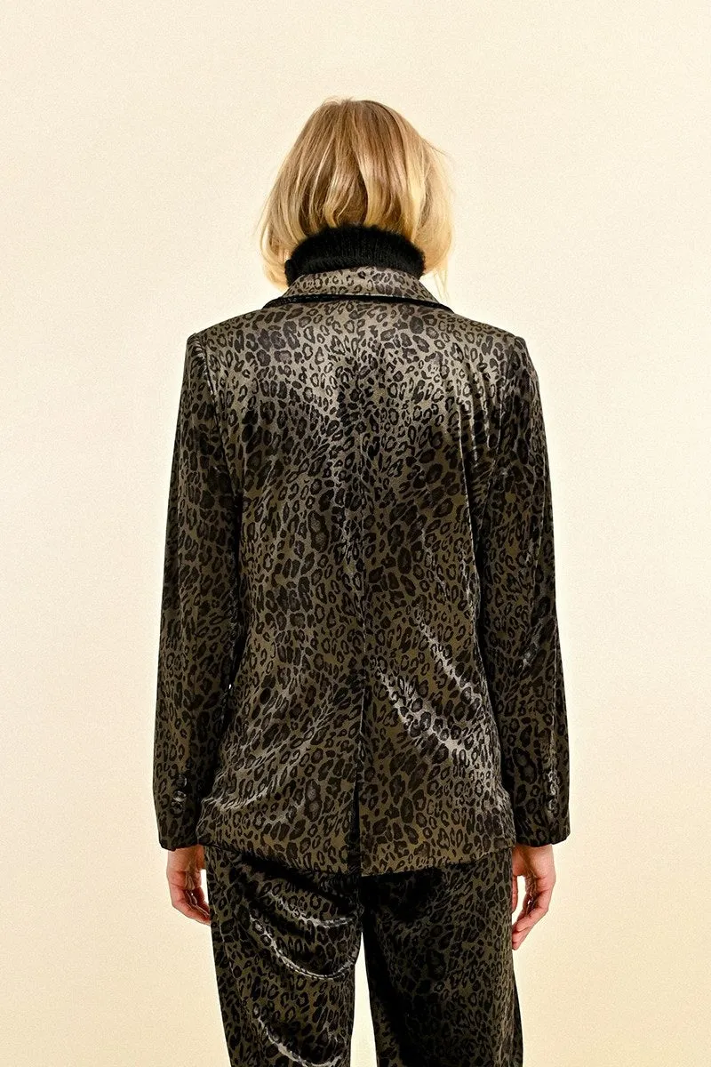 Molly Bracken Animal Print Velvet Blazer Khaki/Black