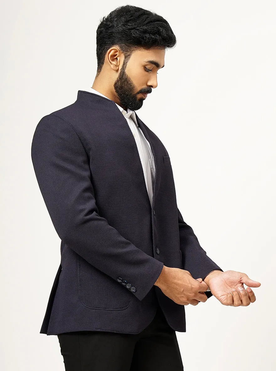 Navy Blue Solid Slim Fit Blazer | JB Studio