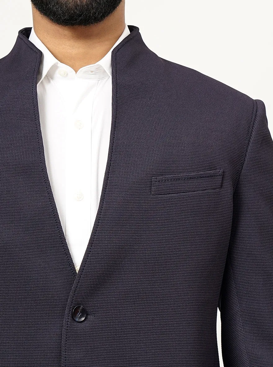 Navy Blue Solid Slim Fit Blazer | JB Studio