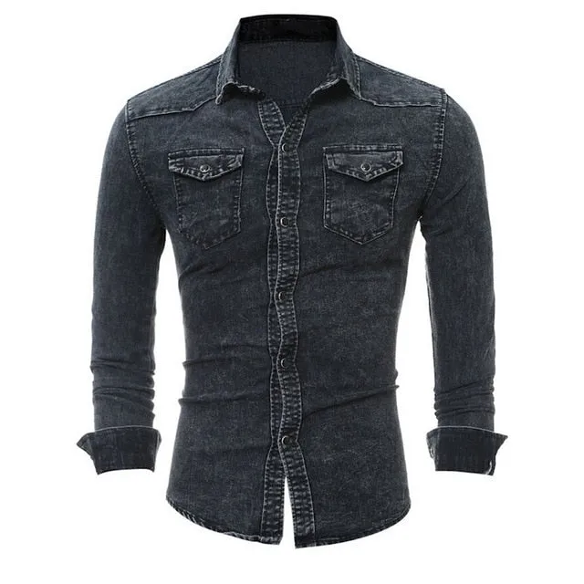 New Fashion Men's Jeans Casual Slim Stylish Wash-Vintage Denim Shirts Tops Plus Size M-2XL