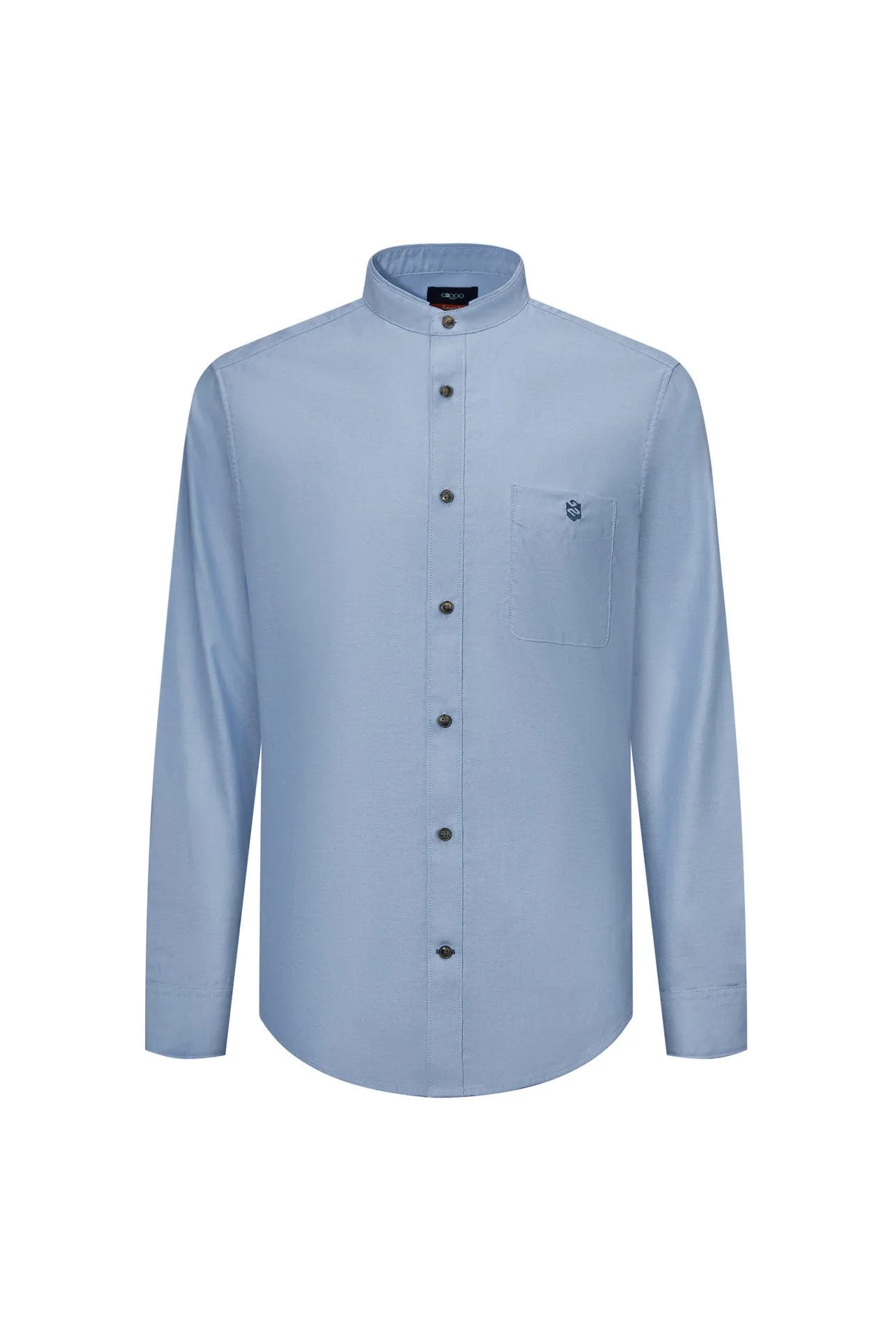 Oxford Stand Collar Logo Casual Shirt in Smart Fit Long Sleeve