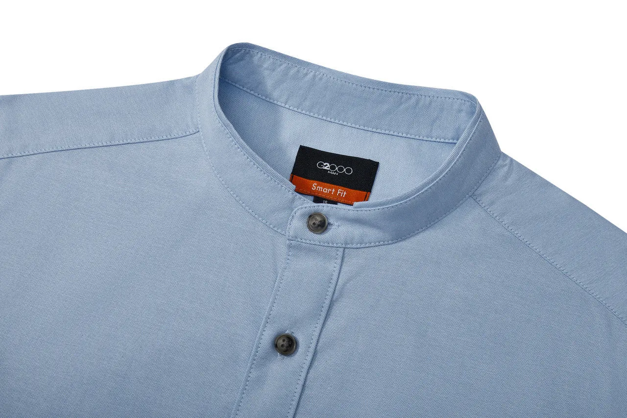 Oxford Stand Collar Logo Casual Shirt in Smart Fit Long Sleeve