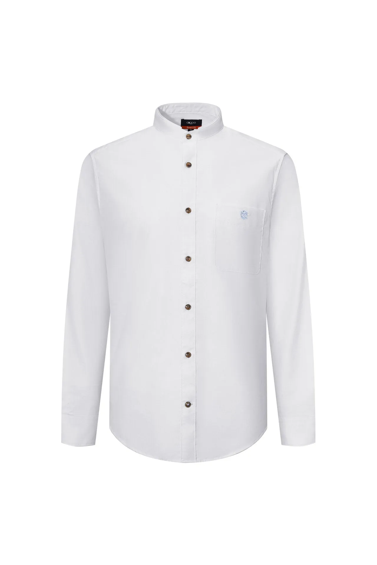 Oxford Stand Collar Logo Casual Shirt in Smart Fit Long Sleeve