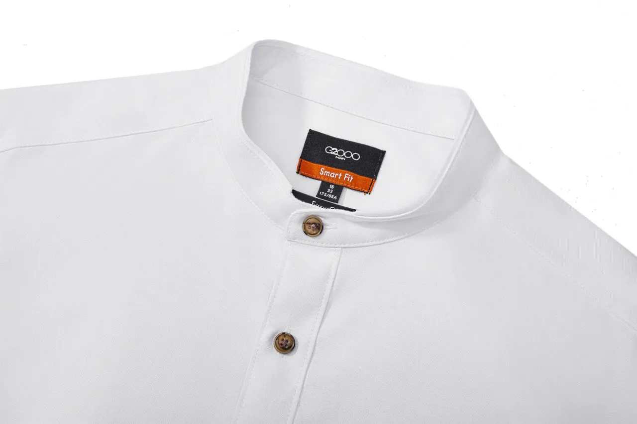 Oxford Stand Collar Logo Casual Shirt in Smart Fit Long Sleeve