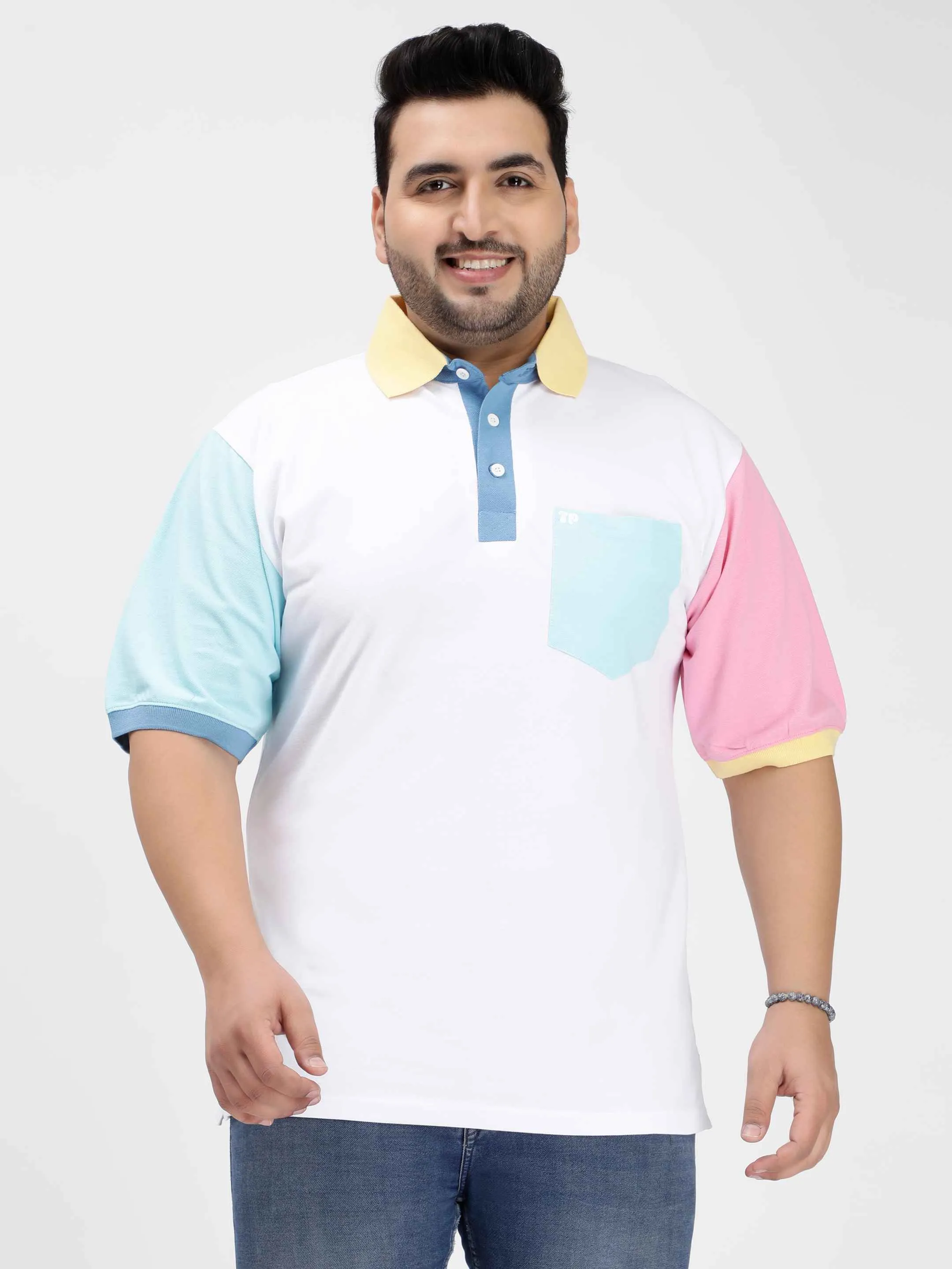 Pastel Color Block Plus Size Polo T-shirt