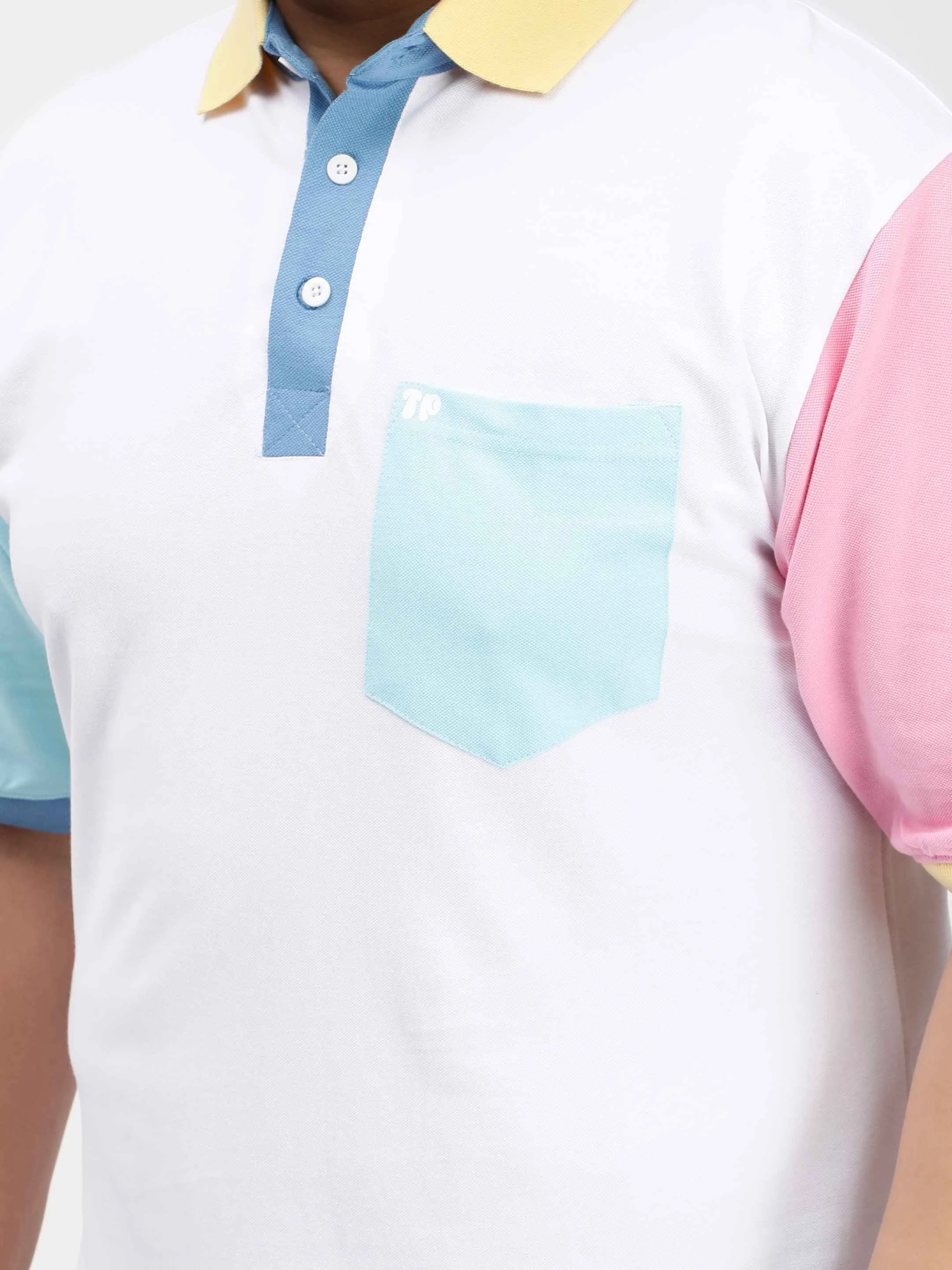 Pastel Color Block Plus Size Polo T-shirt