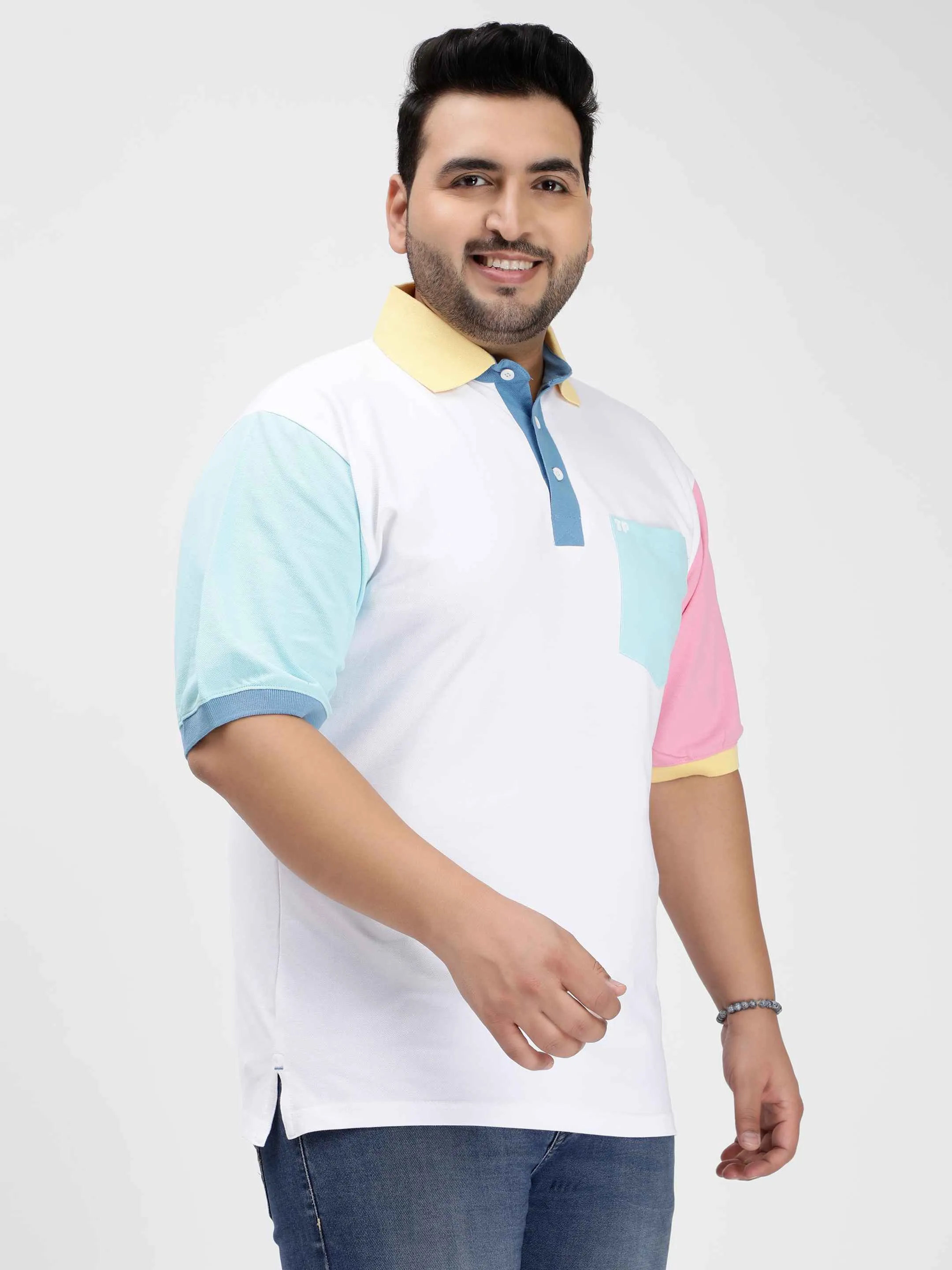 Pastel Color Block Plus Size Polo T-shirt