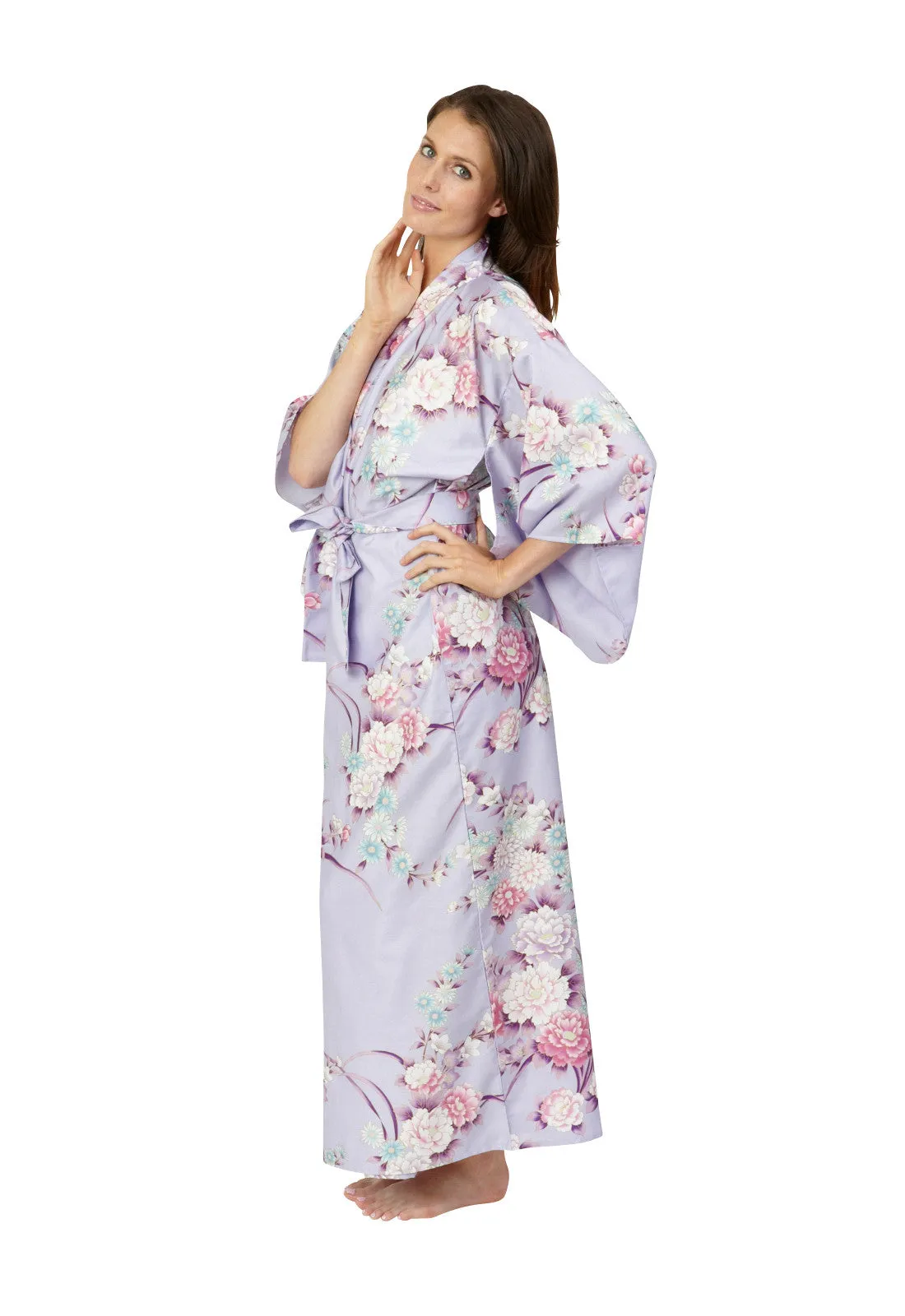 Peony & Chrysanthemum Long Cotton Kimono