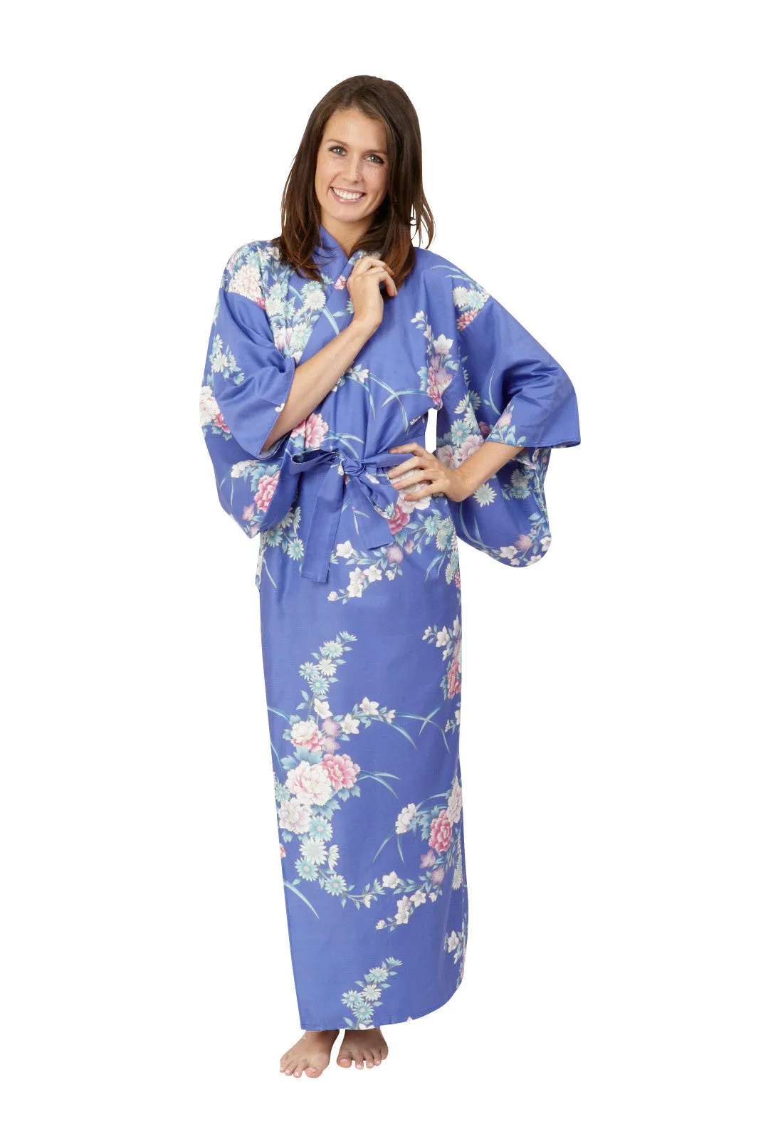 Peony & Chrysanthemum Long Cotton Kimono