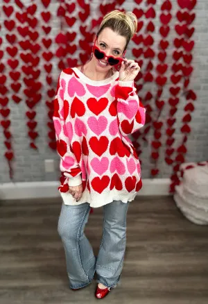 Pink and Red Hearts - SUPER SOFT Sweater from Jade by Jane￼