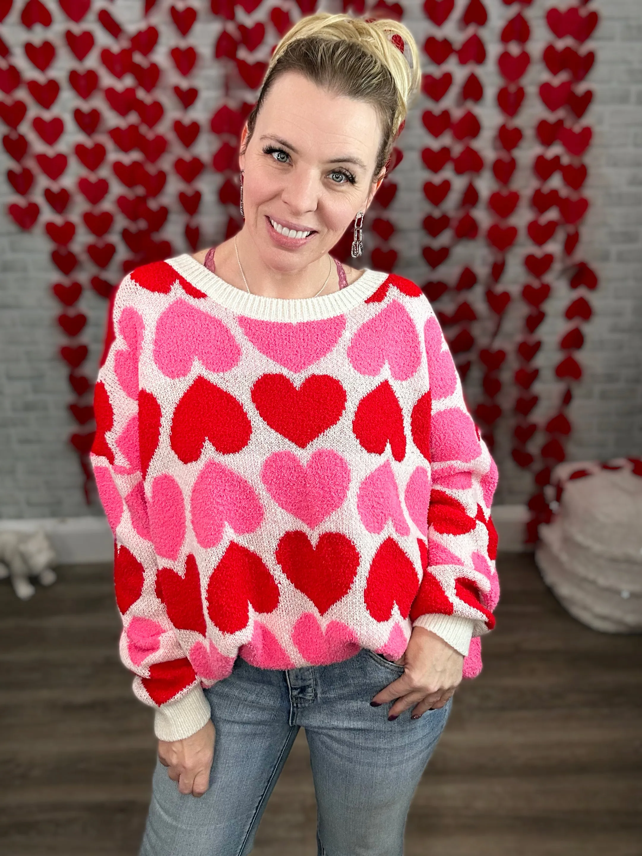 Pink and Red Hearts - SUPER SOFT Sweater from Jade by Jane￼