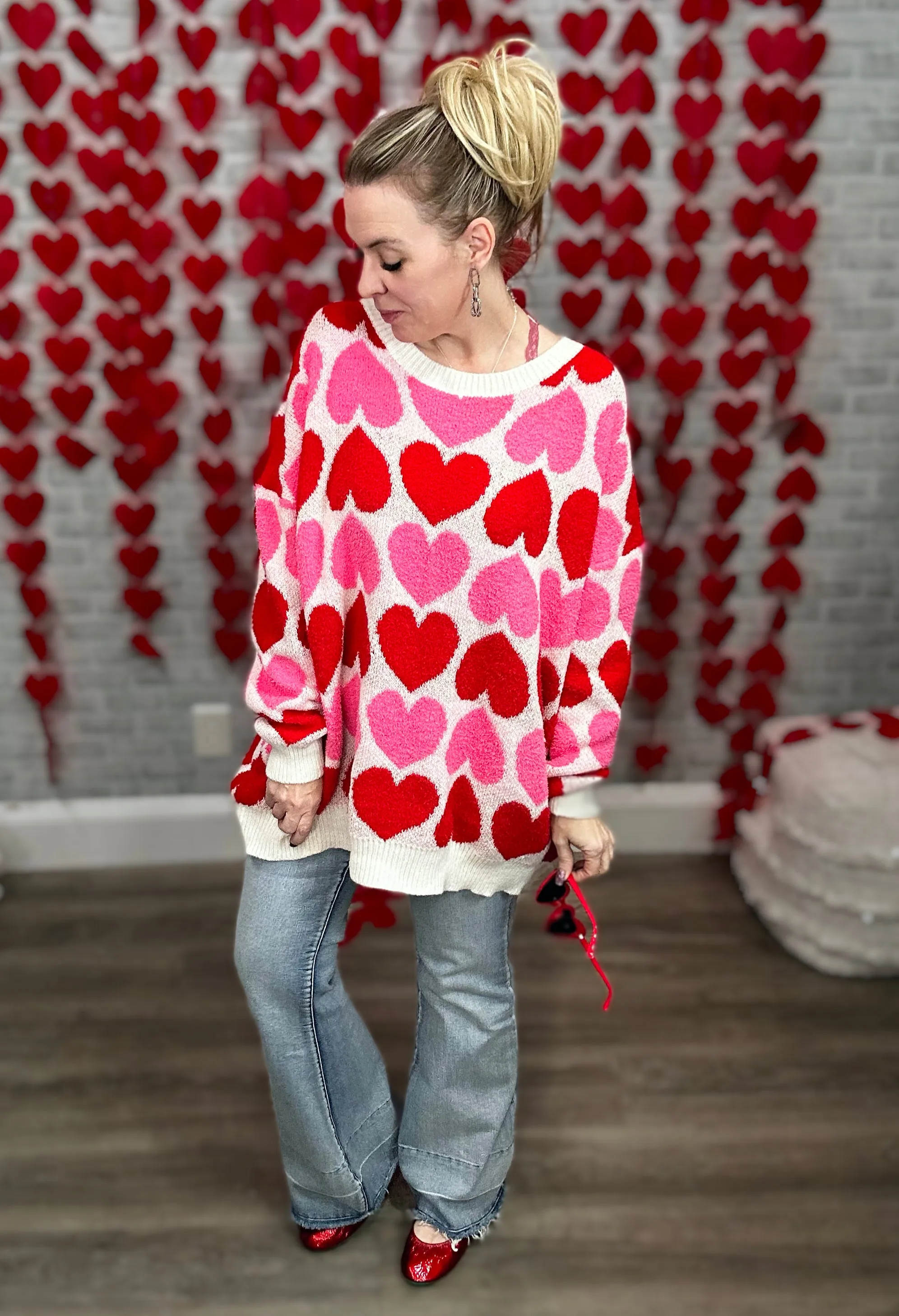 Pink and Red Hearts - SUPER SOFT Sweater from Jade by Jane￼