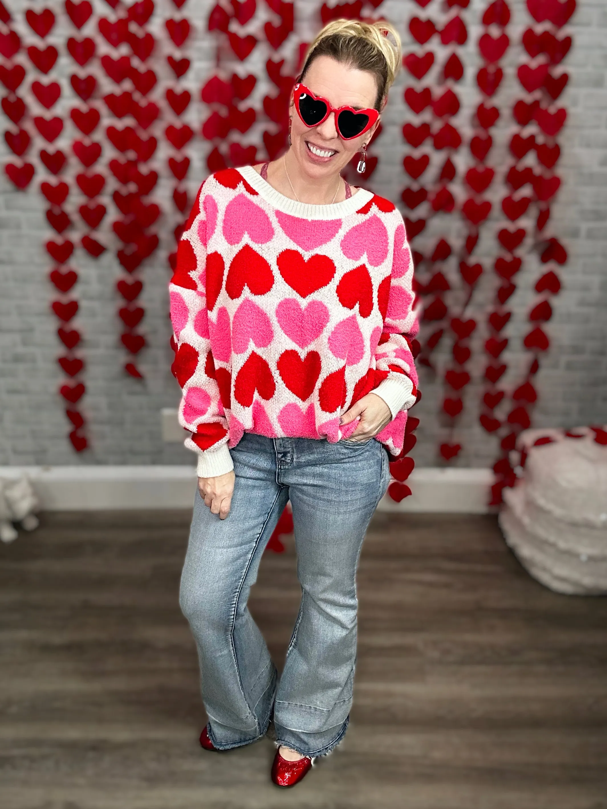 Pink and Red Hearts - SUPER SOFT Sweater from Jade by Jane￼