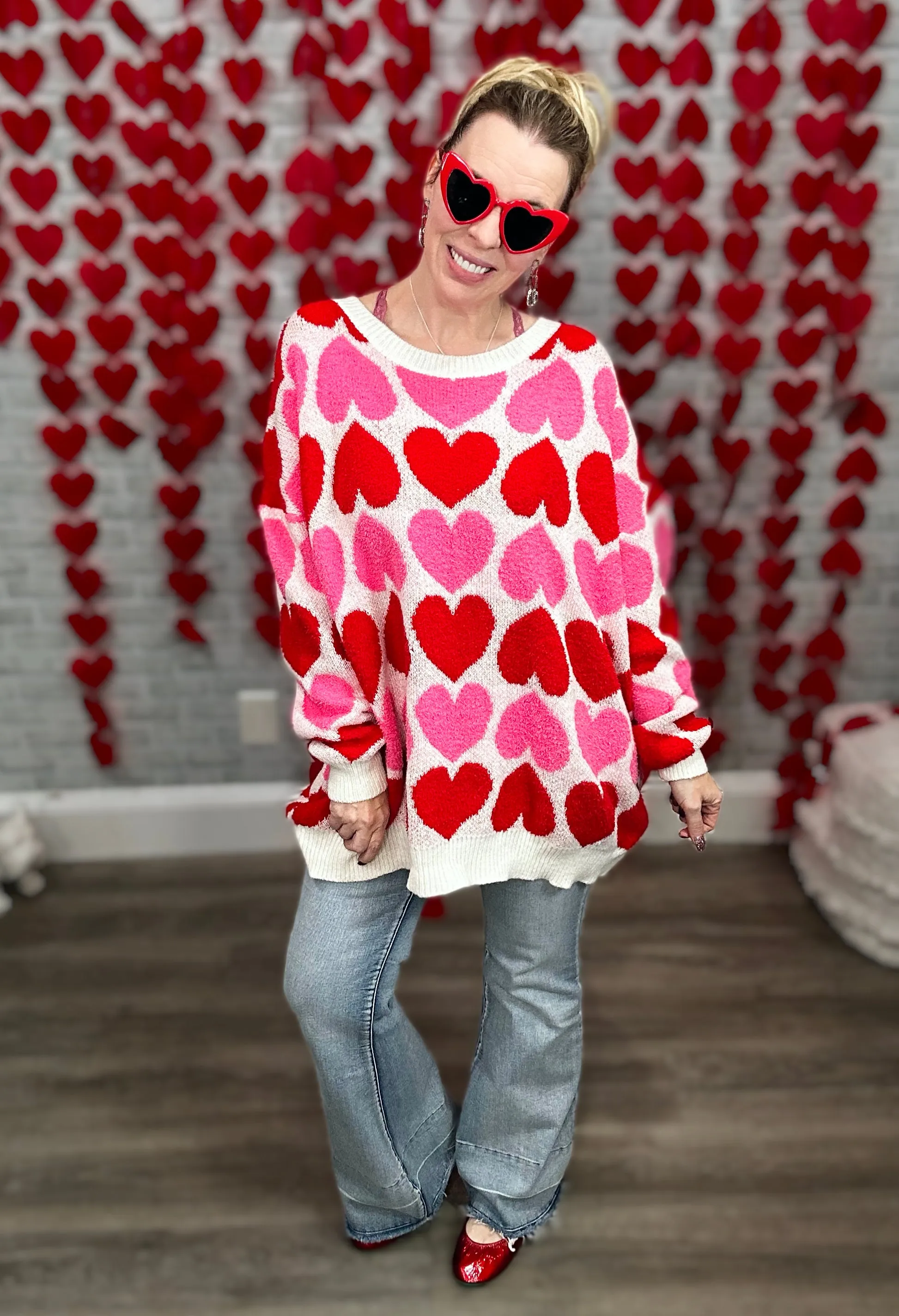 Pink and Red Hearts - SUPER SOFT Sweater from Jade by Jane￼