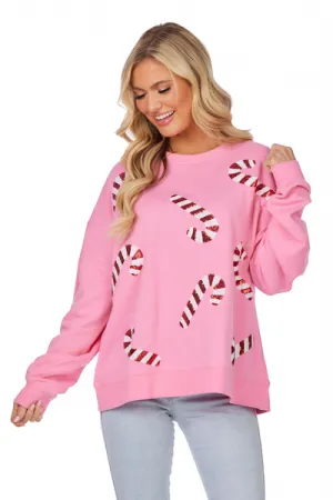 PINK CANDY CANE SPARKLE SWEATSHIRT BY MUD PIE