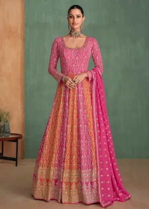 Pink Multi Embroidered Wedding Festive Anarkali Gown