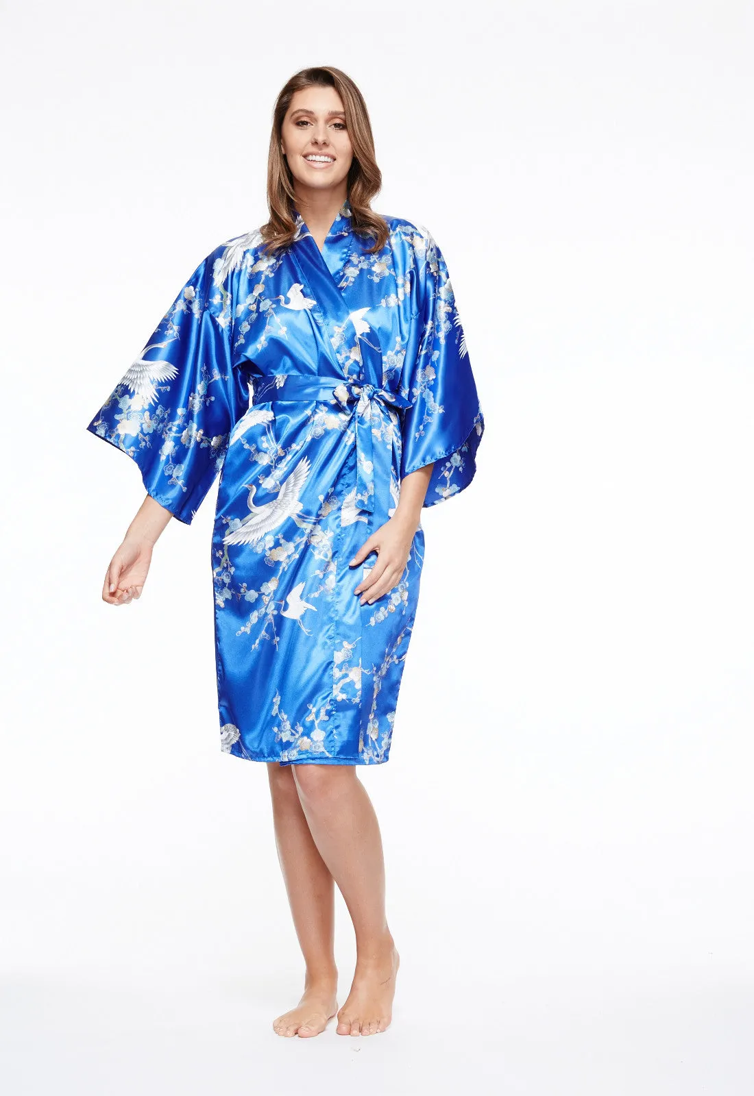 Plum & Crane Short Satin Kimono