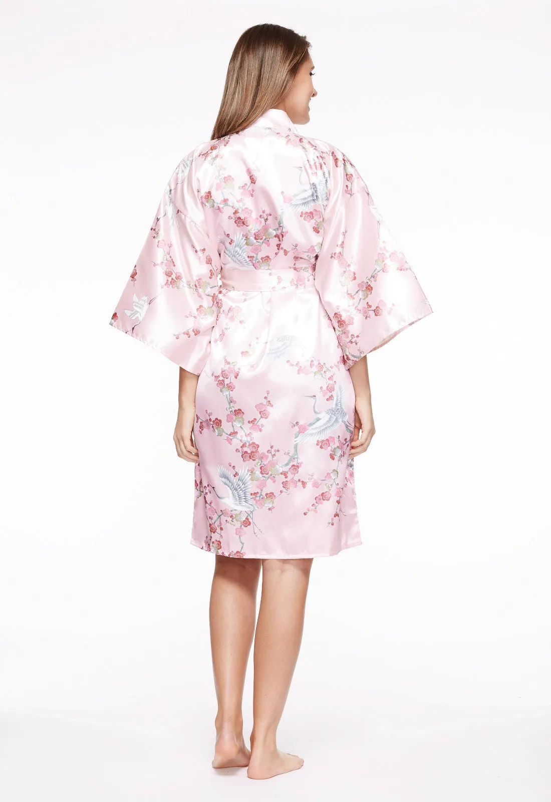 Plum & Crane Short Satin Kimono