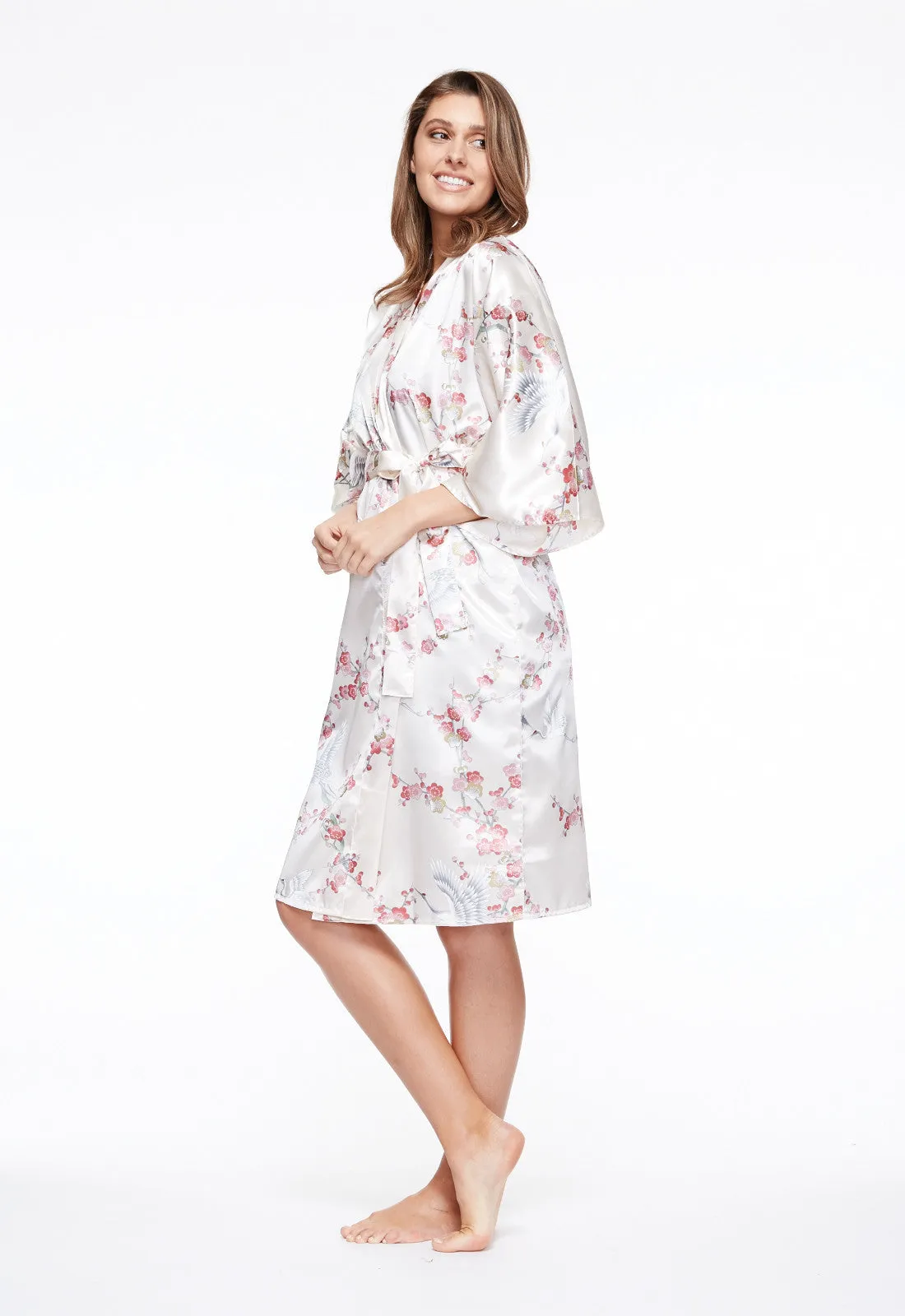 Plum & Crane Short Satin Kimono