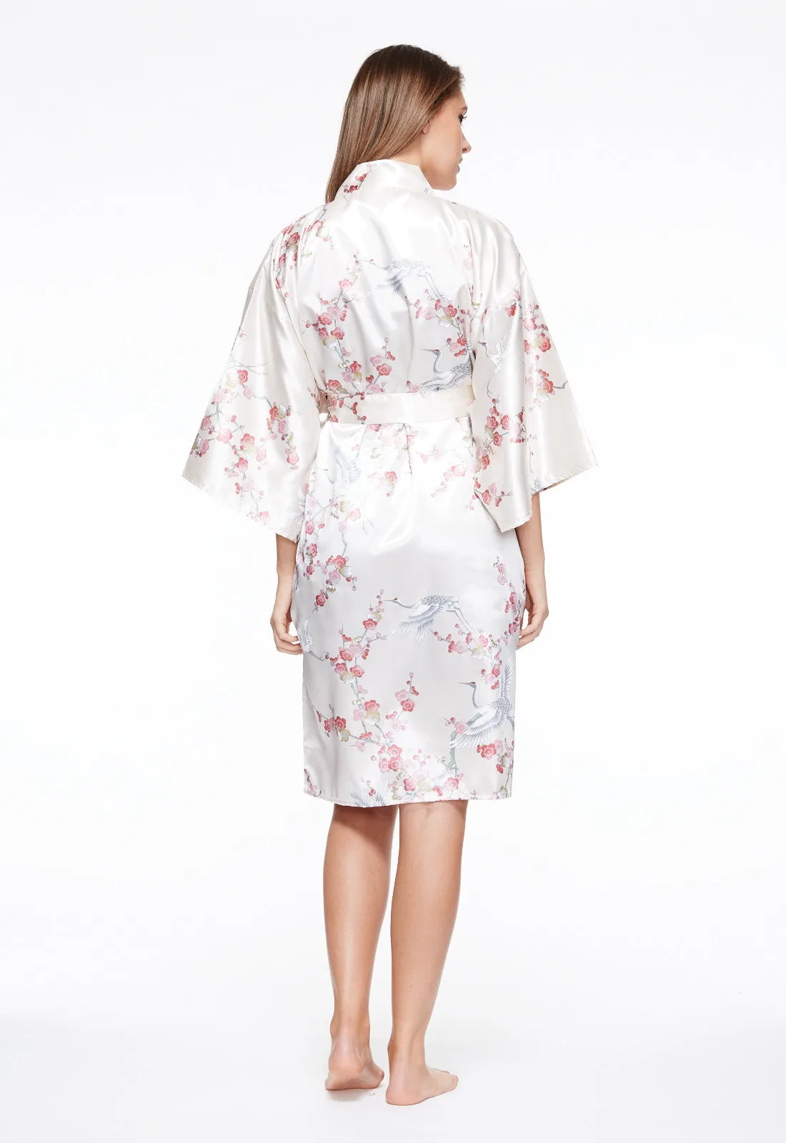 Plum & Crane Short Satin Kimono